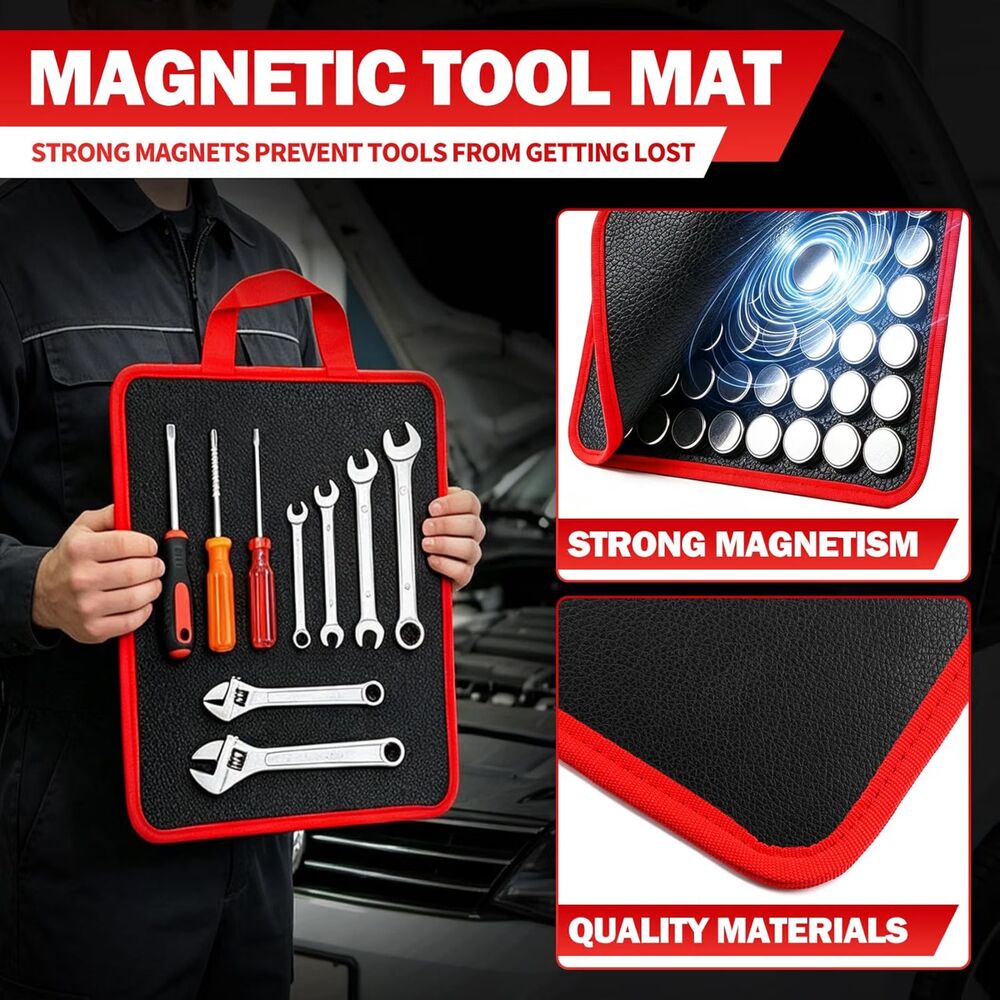 Flexible Magnetic Tool Mat with Hook 12.6 x 9.6 Non Slip Automotive Mechanic Pad